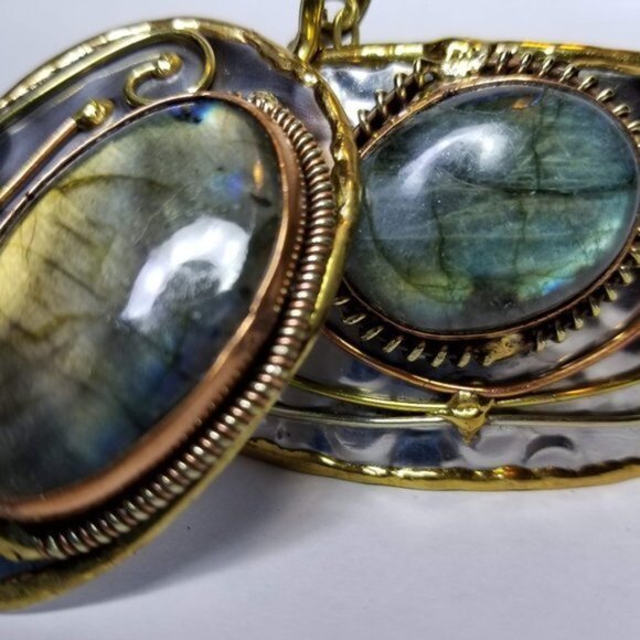 New With Tags Artisan Crafted Natural Labradorite Necklace and Cuff Bracelet Set - Picture 6 of 6